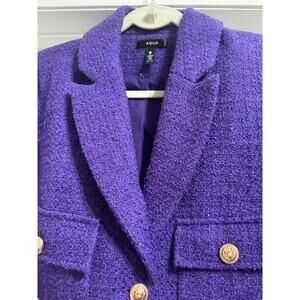AQUA Purple Cropped Bouclé Blazer Gold Lion Buttons Size M